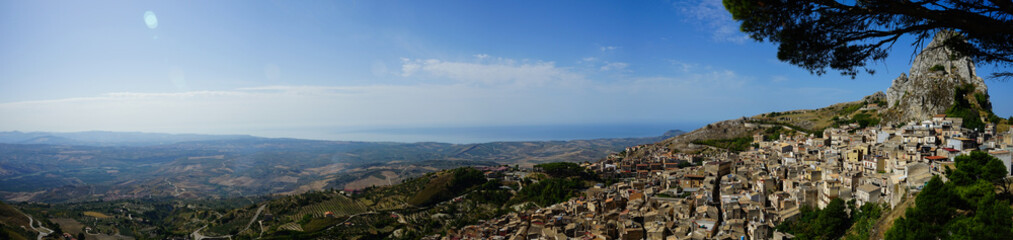 Fototapeta na wymiar Caltabellotta panoramic view and sicilian valley on a summer day, Agrigento, Sicily, Italy