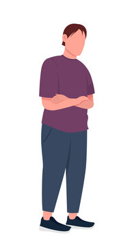 Man with crossed arms semi flat color vector character. Standing figure. Full body person on white. Stress and anxiety isolated modern cartoon style illustration for graphic design and animation