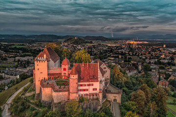 beautiful castle in the first sunbeams 