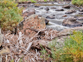 Poudre River and Canyon in early fall scenery above Fort Collins in northern Colorado