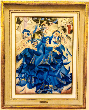 Painting "Blue Dancer " by Gino  Severini.  The exhibition "Italian Futurism from the collection of Gianni Mattioli". St. Petersburg, Russia