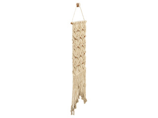 Natural woven wall hanging with wooden inserts. 3d render