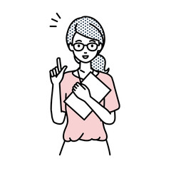 立って書類を手に持って何かひらめいた教師の女性