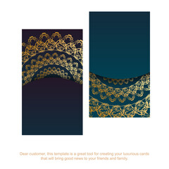 Gradient blue business card with luxurious gold pattern for your contacts.