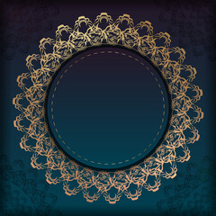 Flyer template with gradient blue color with mandala gold ornament for your design.