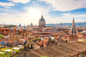 Obraz premium Rome roofs and Churches at sunny day, Rome, Italy