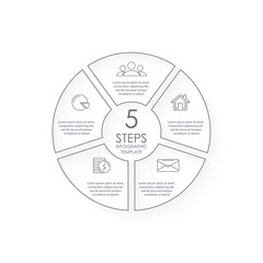 Circle infographic with 5 steps or options. Outline Infographics template for business concept can be used for layout, presentations, banner, round diagram or graph. Vector illustration