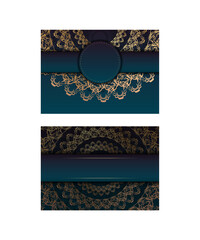 Greeting card template with gradient blue color with luxury gold pattern for your design.