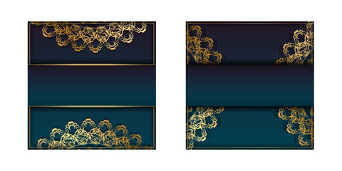Brochure template with gradient blue color with luxurious gold ornaments for your brand.