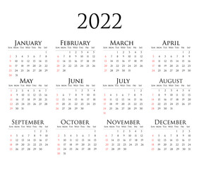 Set Of Calendar  2022 . Vector Illustration