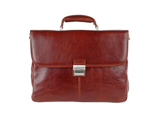 Business bag or case in brown leather. Isolated on white background