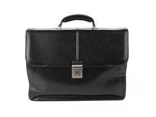 Business bag or case in black leather. Isolated on white background