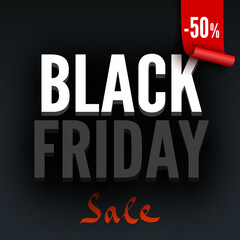 Black friday sale poster with red tag. Vector illustration.