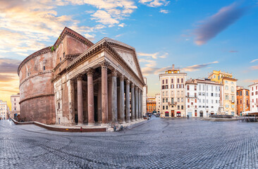 Fototapeta na wymiar Pantheon temple with a column in Rotonda Sqaure, Rome, Italy