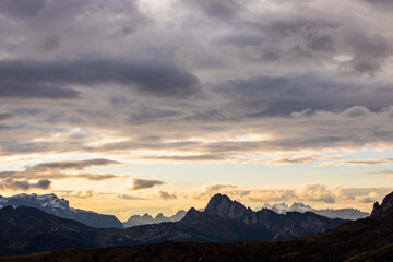 Obraz na płótnie Canvas Sunset in Dolomites mountains, Alps, northern Italy