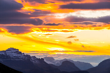 Sunset in Dolomites mountains, Alps, northern Italy