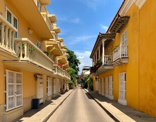 Street in Old Town in Cartagena de Indias, Colombia