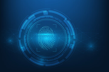 Fingerprint identification scanning technology on blue background. vector illustration futuristic technology style. biometric authentication cyber security.