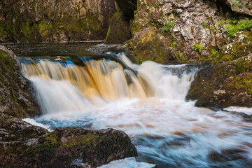Long exposure of Rival Falls on the River Doe in the Ingleton Waterfalls Trail in the Yorkshire Dales