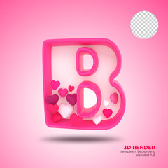 alphabet 3d render pink color with heart icon element