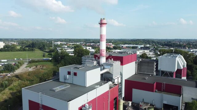 Aerial drone shot of ISVAG verbrandingsoven Waste management service in Wilrijk Antwerp district heating solution chimney