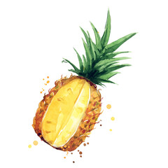 juicy ripe pineapple watercolor ilustration