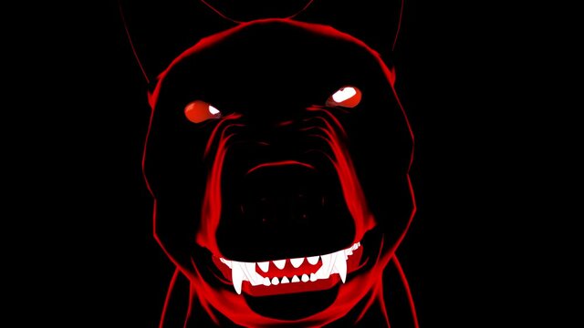 Scary Wolf: The monster comes out of the frame and scares his teeth and growling. Graphical representation of an evil, rabid wolf.