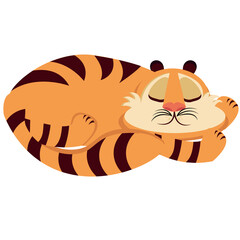 Fototapeta na wymiar Vector illustration of orange red striped tiger cartoon sleep