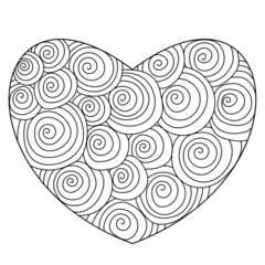 Outline heart with ornate spiral patterns coloring Valentine's day page