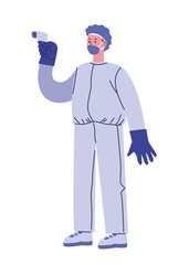 laboratory worker with thermometer