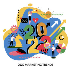 Digital marketing trends, strategy, business plan for 2022 year. Expectation, perspective concept. Vector illustration