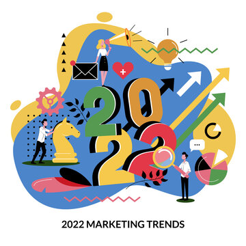 Digital Marketing Trends, Strategy, Business Plan For 2022 Year. Expectation, Perspective Concept. Vector Illustration