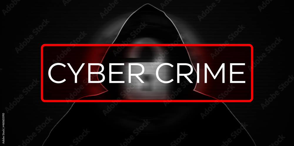 Poster cyber crime concept background with blurry lock and hacker. modern cyber security and hacking concep