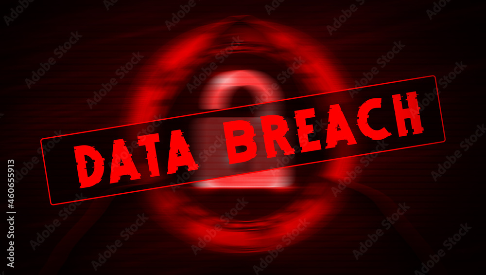 Poster data breach and security threats concept background in red alarming color. modern time data security