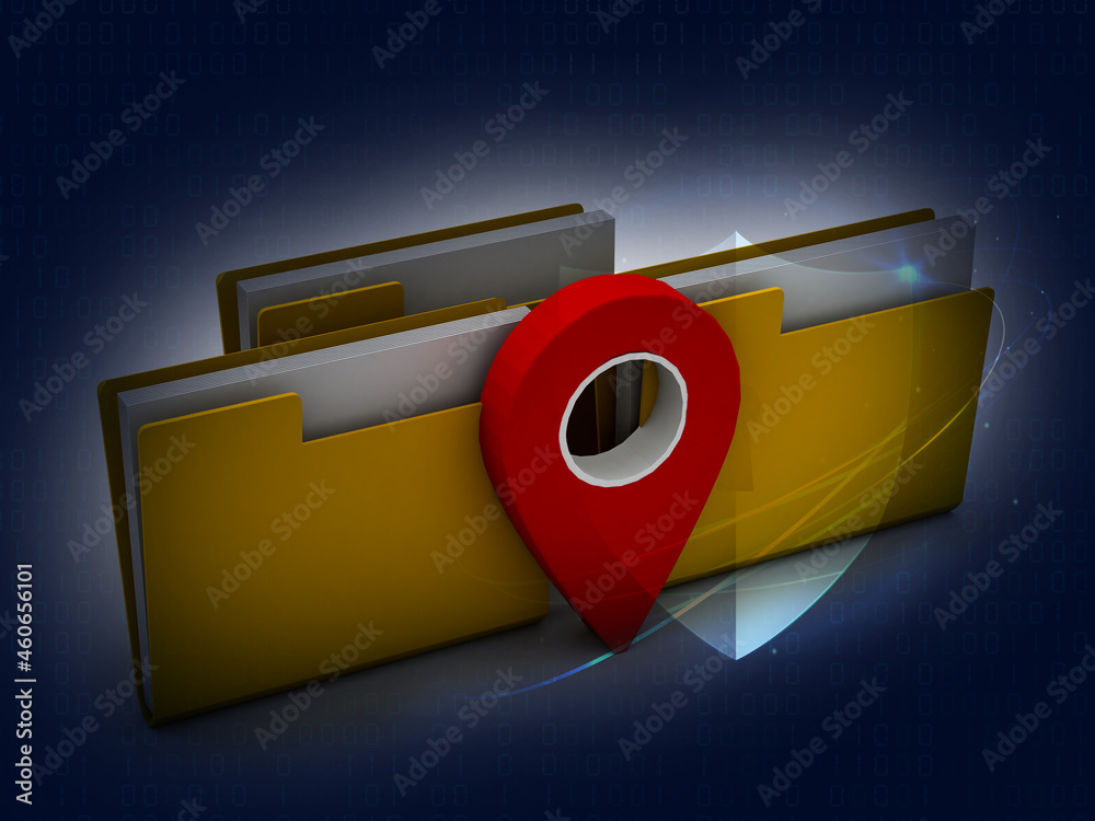 Poster 3d rendering navigation planning, concept with folder