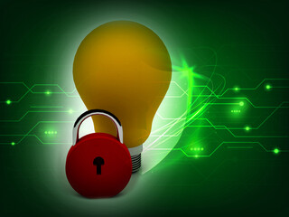 3d rendering led white lightbulb protected lock
