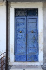 Old Blue Wooden Door in Italian Rural Village