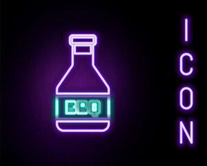 Glowing neon line Ketchup bottle icon isolated on black background. Barbecue and BBQ grill symbol. Colorful outline concept. Vector