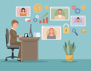 businessman with digital work