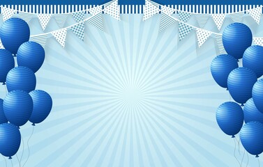 Birthday Party Celebration Blue Color Blank Background with Blue Color Balloons and Flags