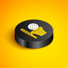 Isometric line Basketball backboard icon isolated on yellow background. Black circle button. Vector