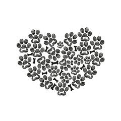 Paw print with bones vector icon background