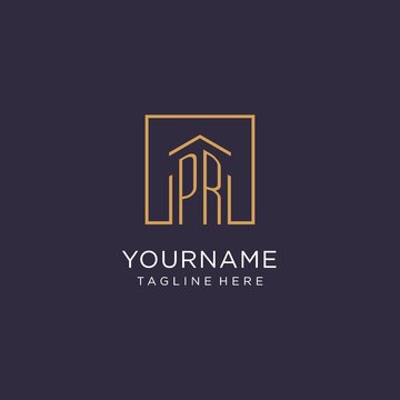 PR initial square logo design, modern and luxury real estate logo style