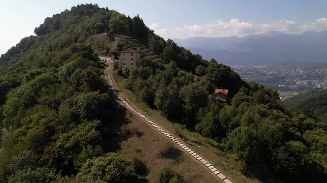 Revealing long stairway leading on top of a mountain in Lugano, Switzerland