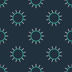 Line Sun icon isolated seamless pattern on black background. Vector
