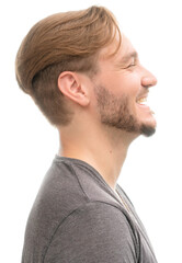 Obraz premium A profile portrait of young attractive man. Isolated on white background