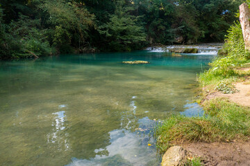 Obraz premium Parco fluviale dell'Elsa (Elsa River parc) in Colle val d'Elsa, Tuscany, along the via Francigena, Italy