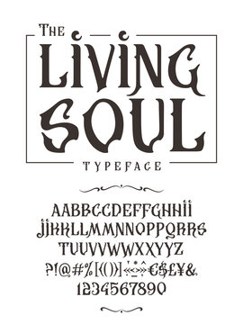 Font The Living Soul. Vintage craft design