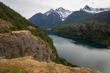 Fototapeta na wymiar Diablo Lake at North Cascades National Park in Washington State during spring. 