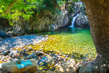 Vathres are small water natural pools with waterfalls along the mountain of Saos on Samothraki...
